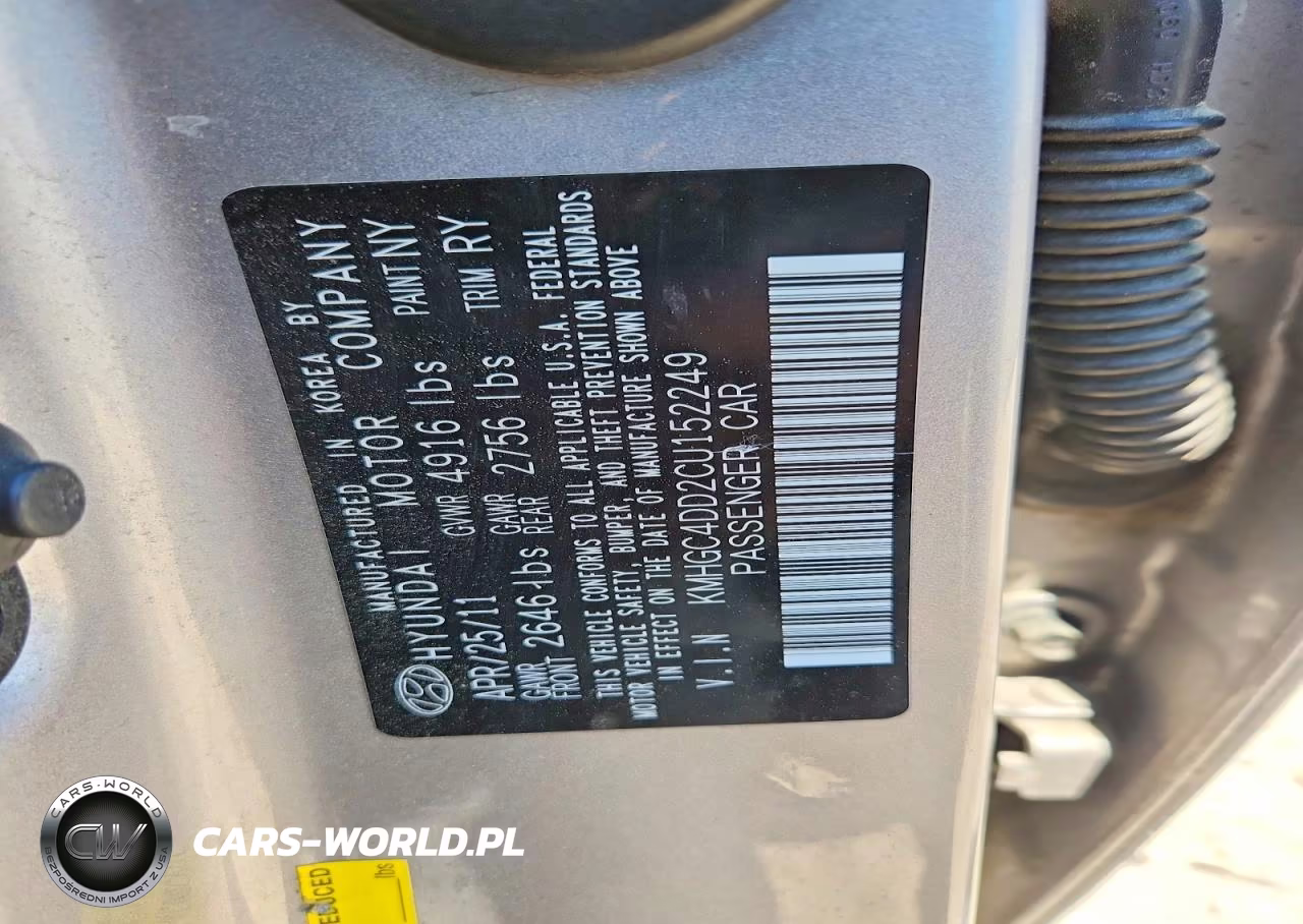 2012 Hyundai Genesis 3.8L VIN:KMHGC4DD2CU152249 - 12