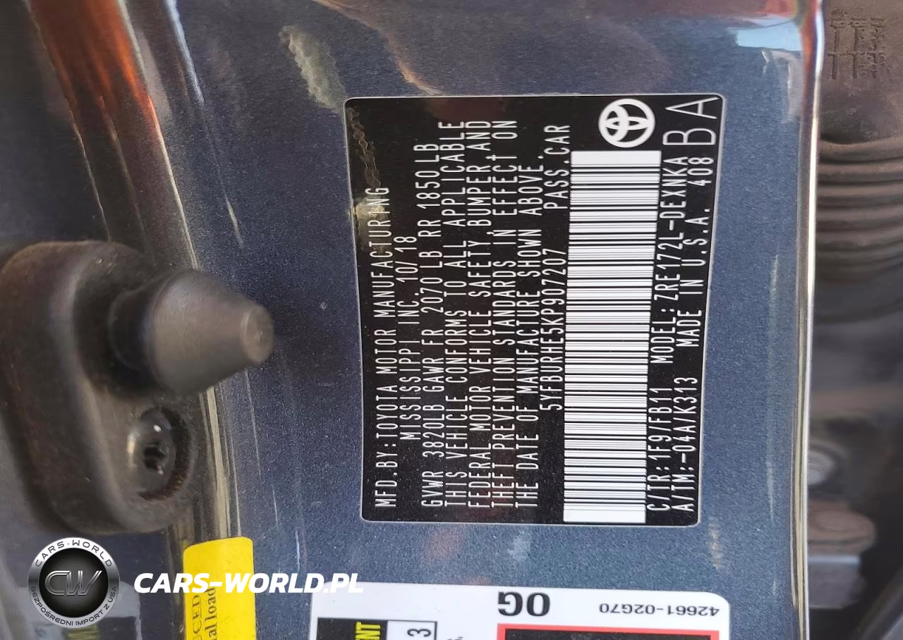 2019 Toyota Corolla Le VIN:5YFBURHE5KP907207 - 12