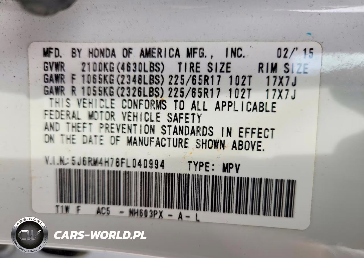 2015 Honda Cr-V Exl VIN:5J6RM4H78FL040994 - 13