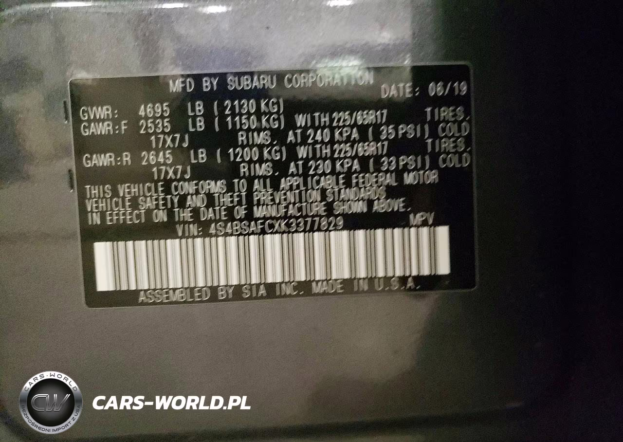 2019 Subaru Outback 2.5I Premium VIN:4S4BSAFCXK3377829 - 13
