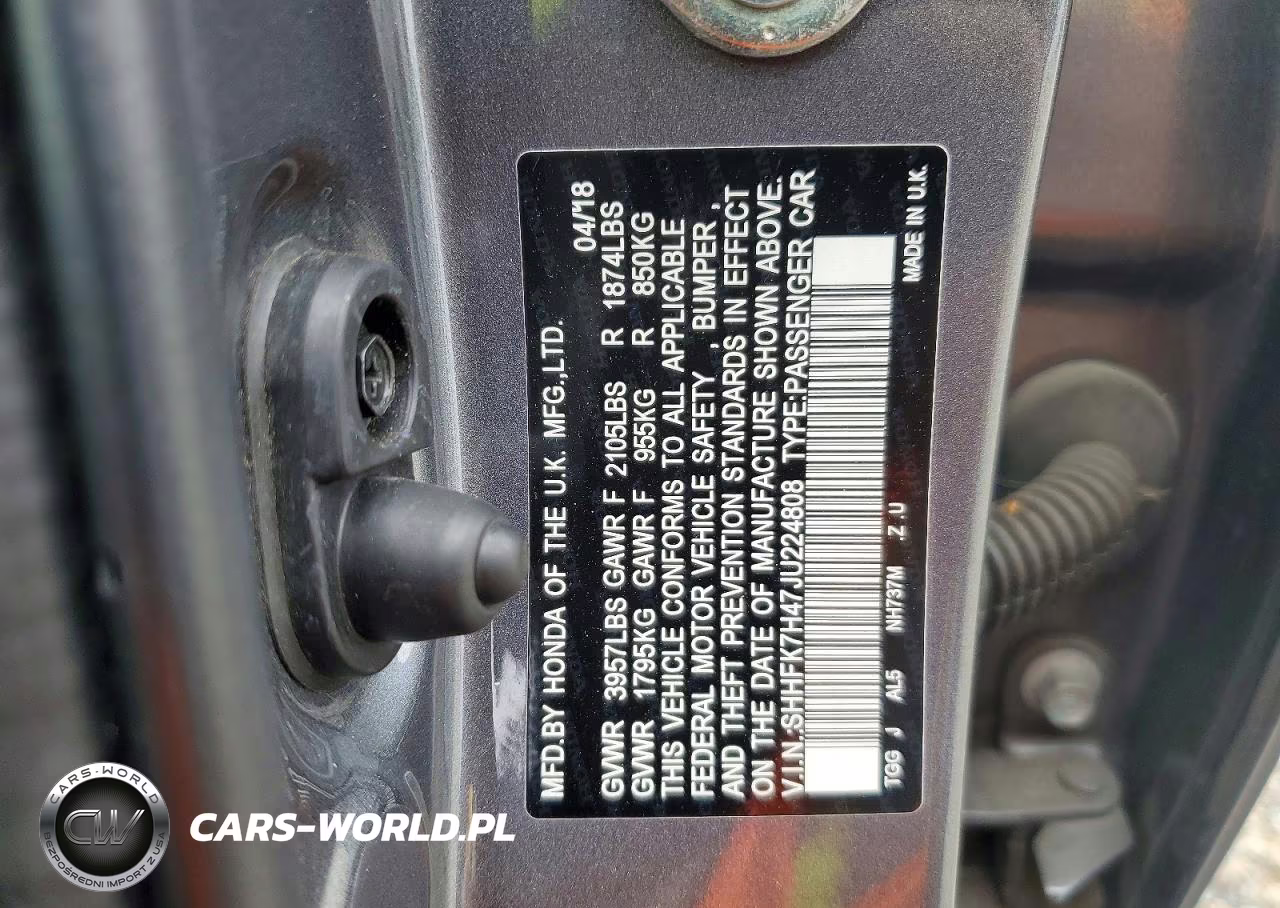 2018 Honda Civic Sport VIN:SHHFK7H47JU224808 - 13