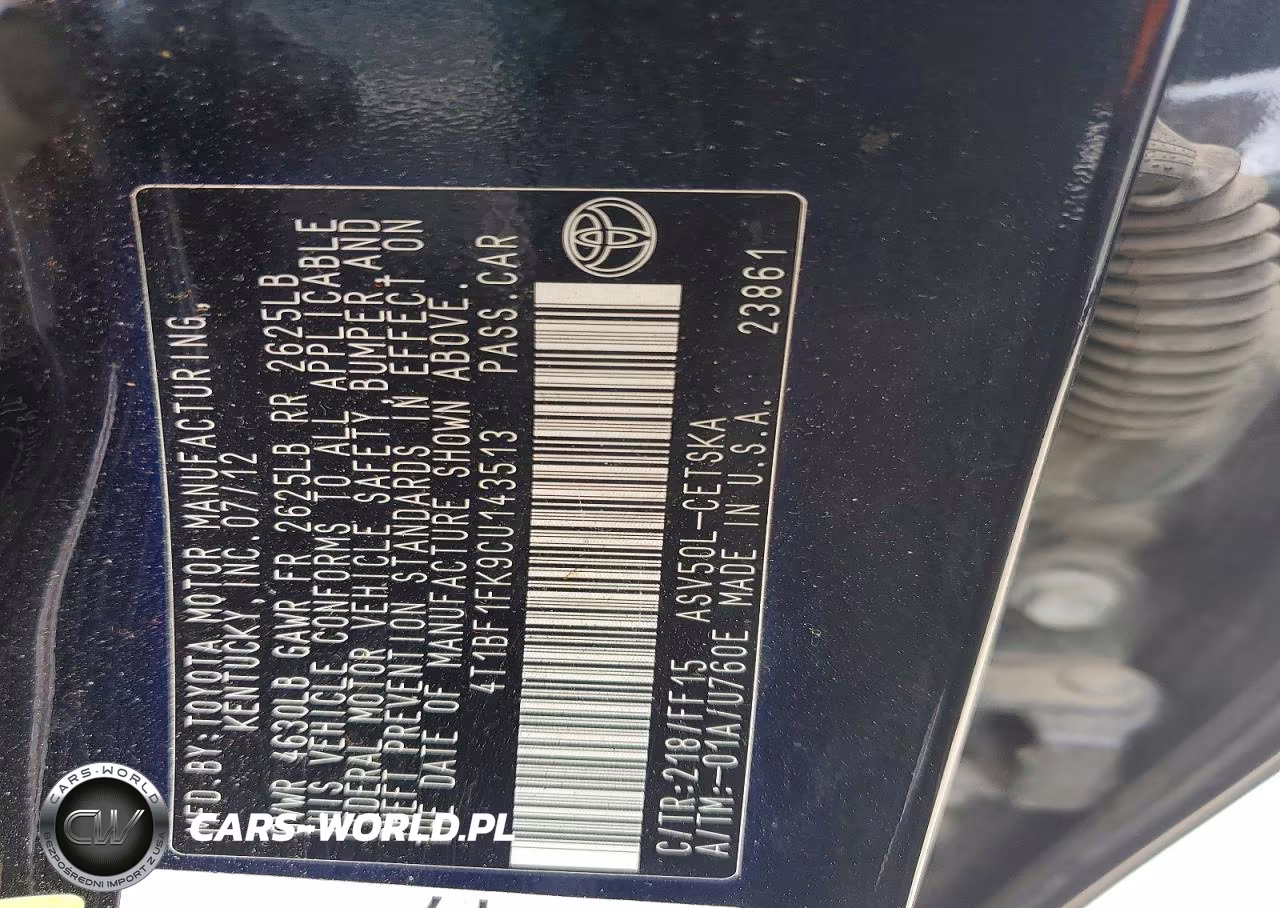 2012 Toyota Camry Se VIN:4T1BF1FK9CU143513 - 12