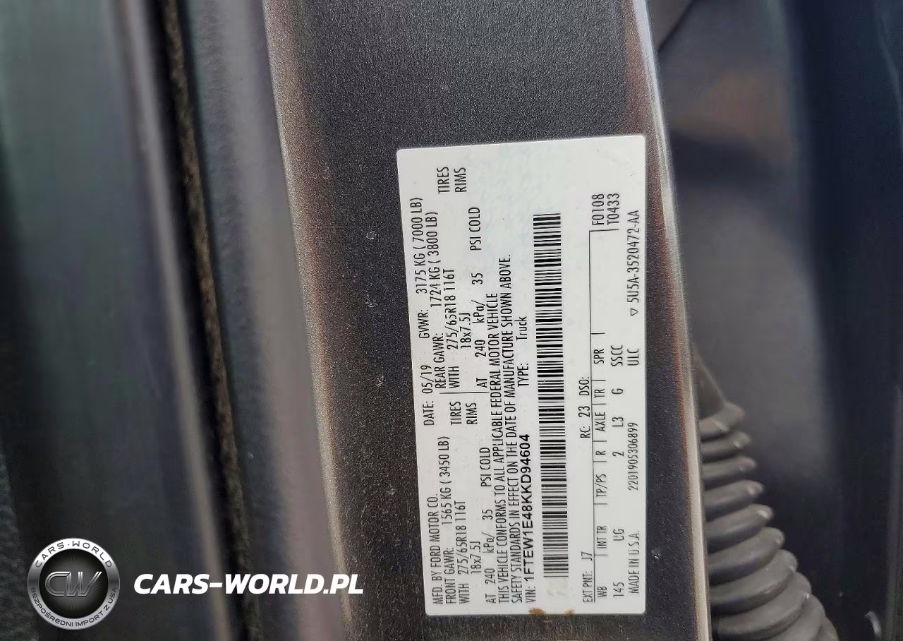 2019 Ford F150 Supercrew VIN:1FTEW1E48KKD94604 - 12