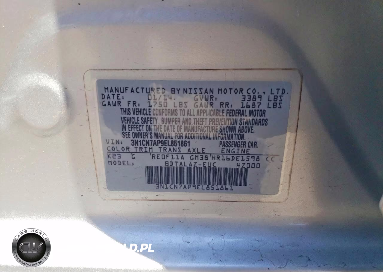 2014 Nissan Versa 1.6 S Plus VIN:3N1CN7AP9EL851861 - 12