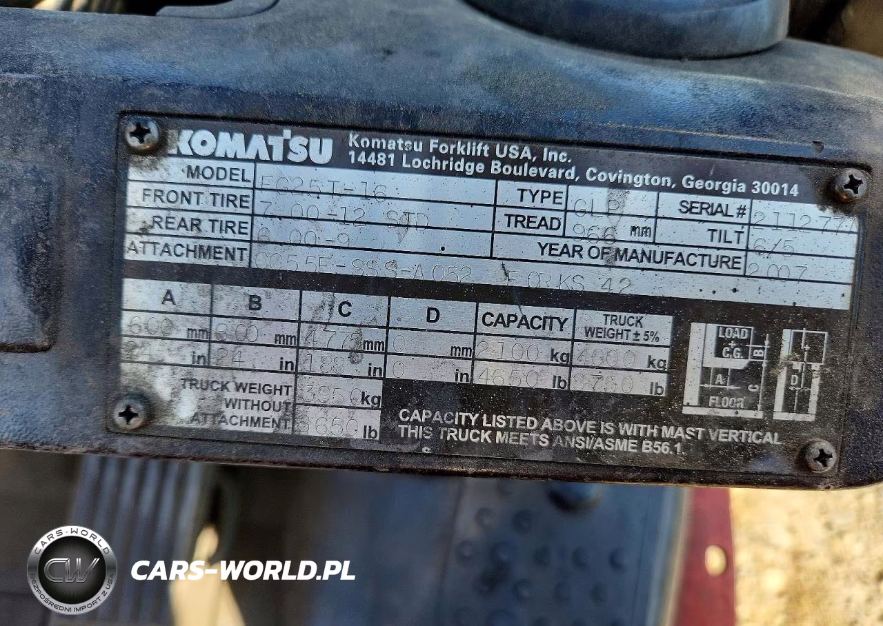 2007 Komatsu Fg25T-16 Forklift VIN:211277A - 10