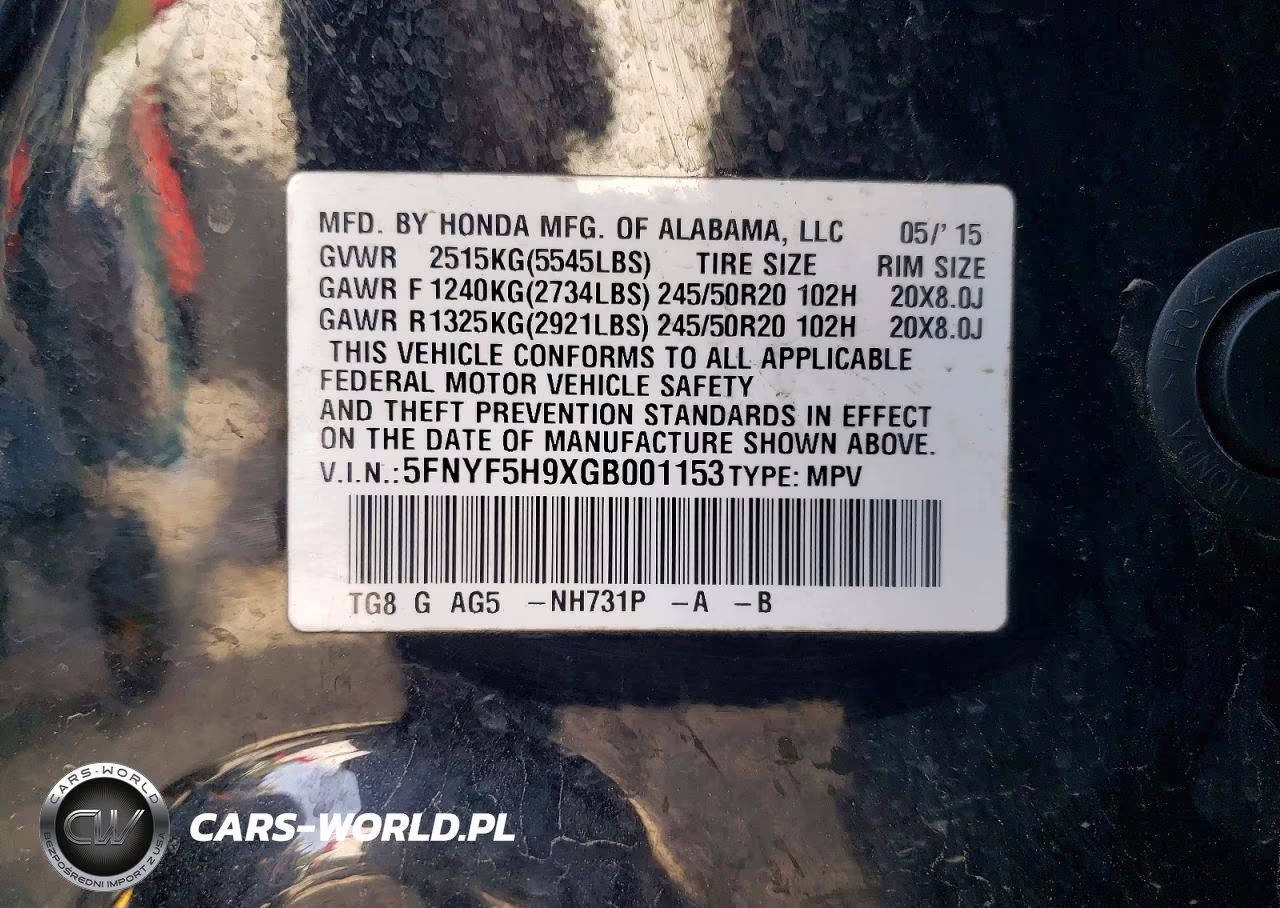 2016 Honda Pilot Touring VIN:5FNYF5H9XGB001153 - 13
