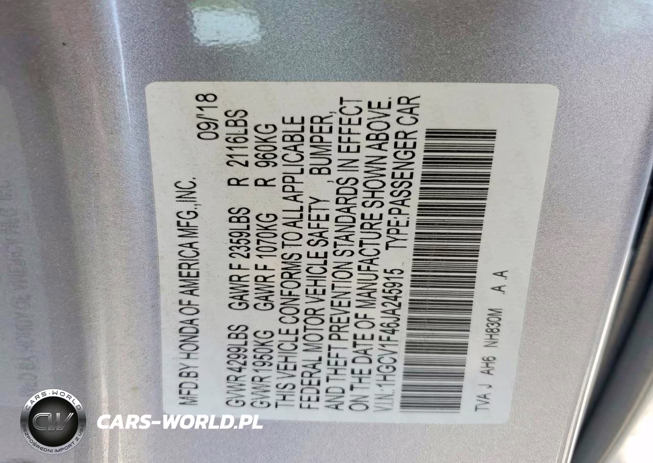 2018 Honda Accord Ex VIN:1HGCV1F46JA245915 - 13