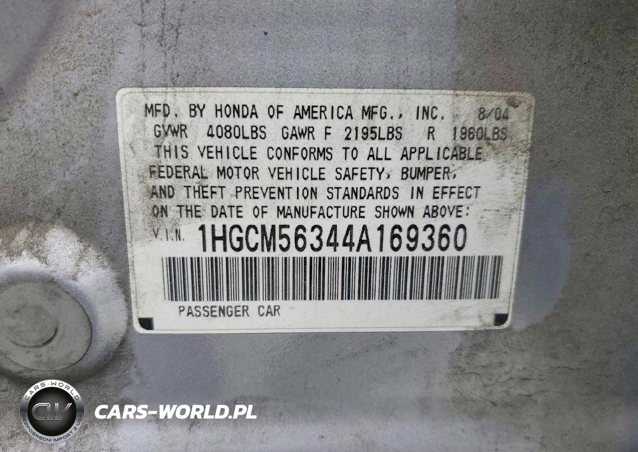 2004 Honda Accord Lx VIN:1HGCM56344A169360 - 12
