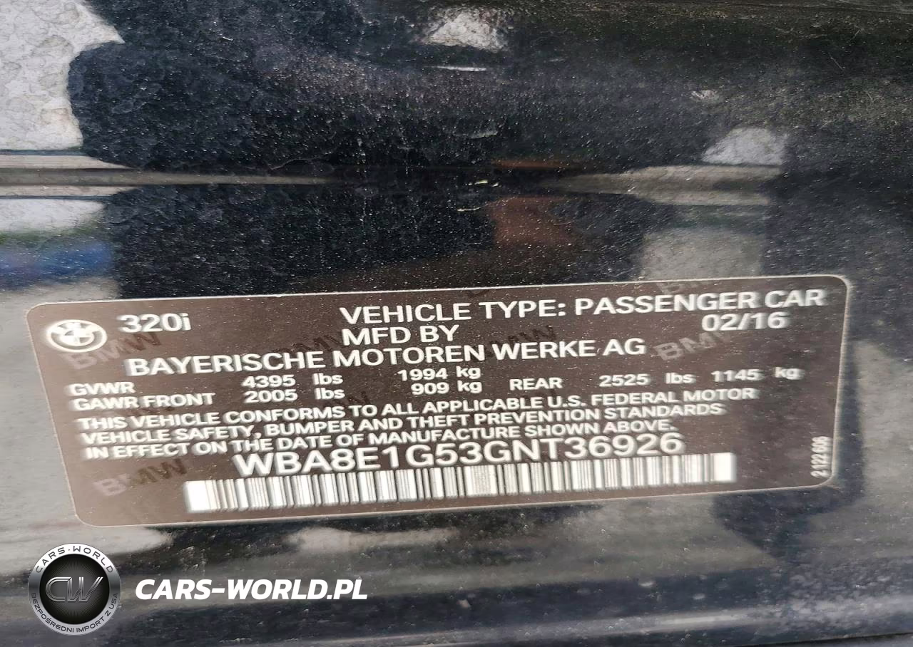 2016 BMW 320 I VIN:WBA8E1G53GNT36926 - 12