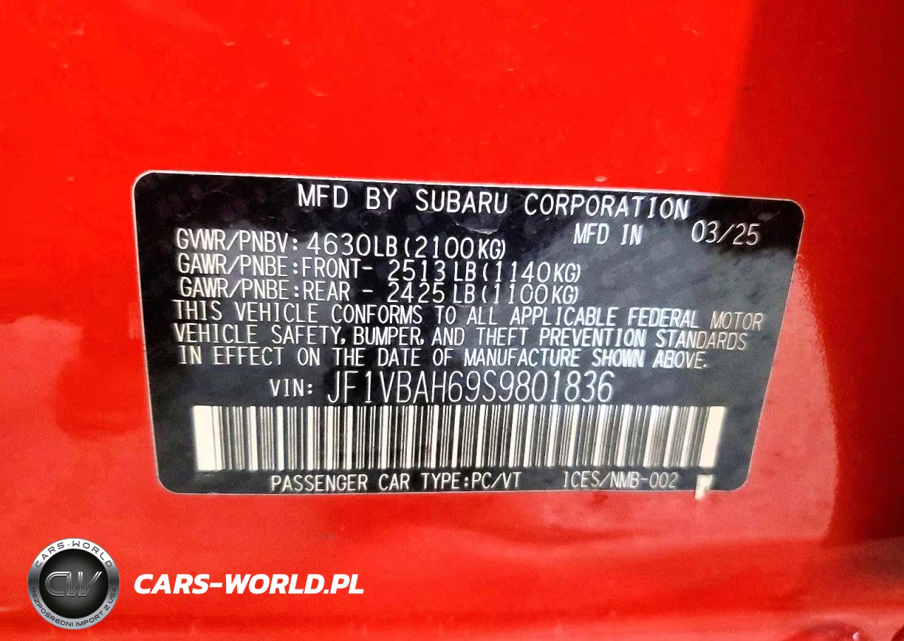 2025 Subaru Wrx Premium VIN:JF1VBAH69S9801836 - 13