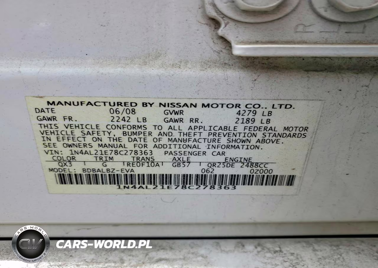 2008 Nissan Altima 2.5 VIN:1N4AL21E78C278363 - 12