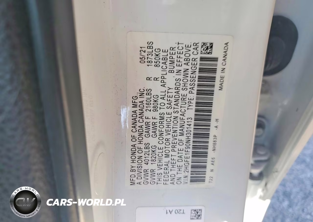 2022 Honda Civic Touring VIN:2HGFE1F90NH301413 - 13