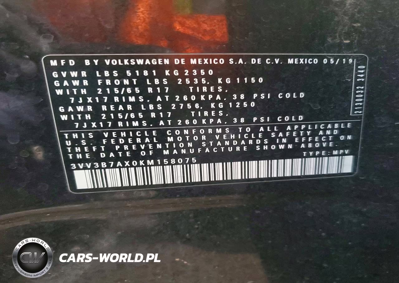 2019 Volkswagen Tiguan Se VIN:3VV3B7AX0KM158075 - 14