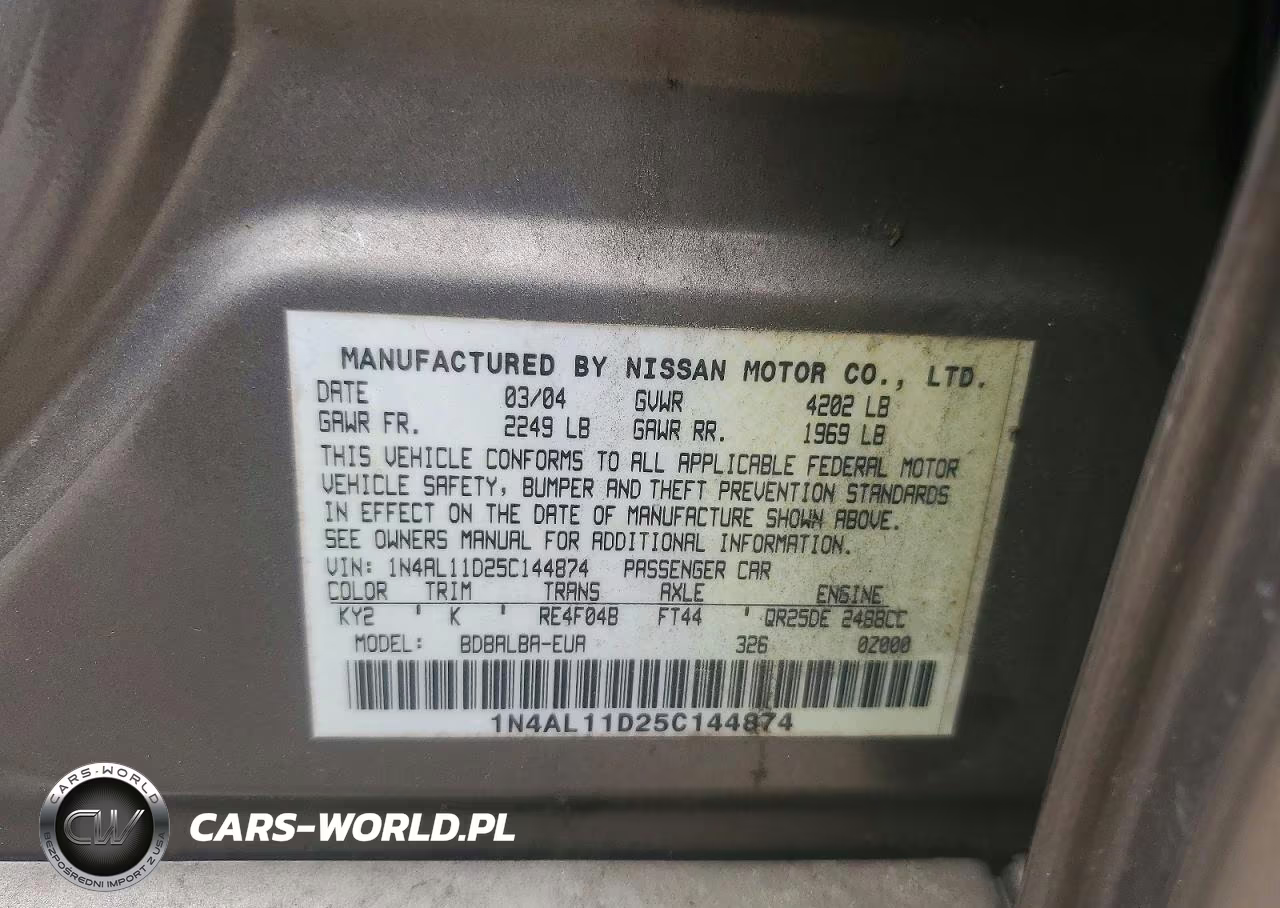 2005 Nissan Altima S-Sl VIN:1N4AL11D25C144874 - 12