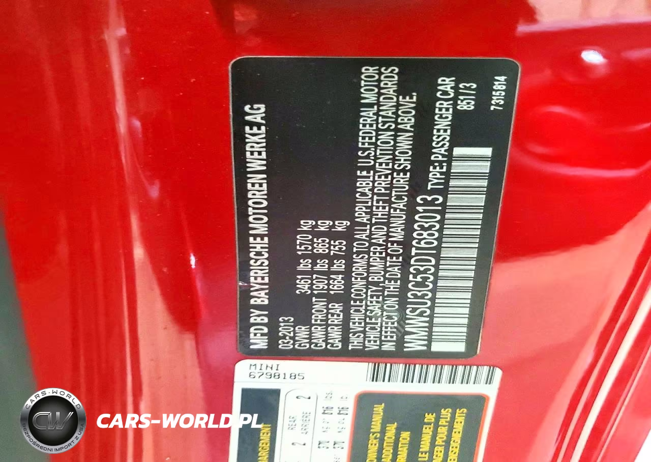 2013 Mini Cooper VIN:WMWSU3C53DT683013 - 13