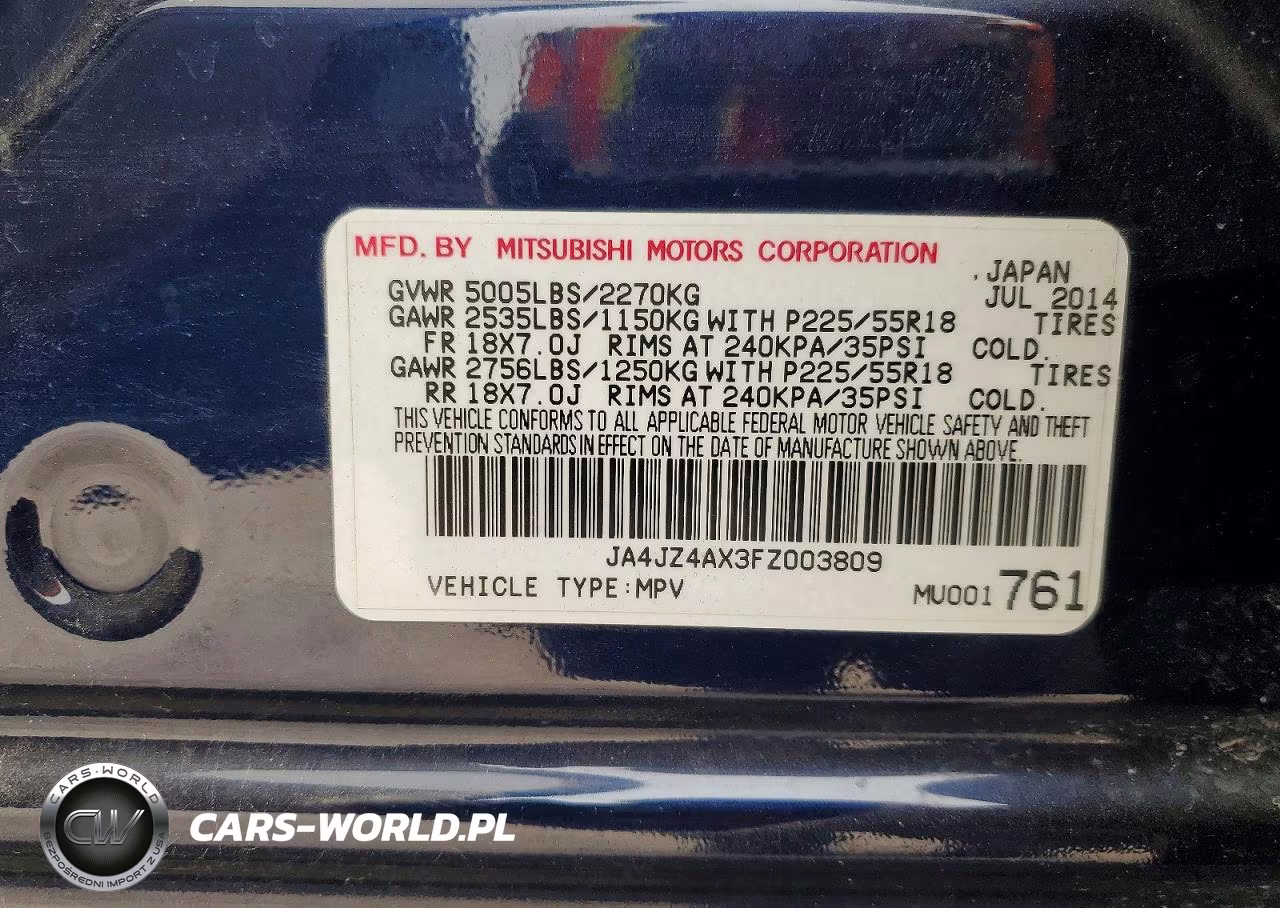 2015 Mitsubishi Outlander Gt VIN:JA4JZ4AX3FZ003809 - 14