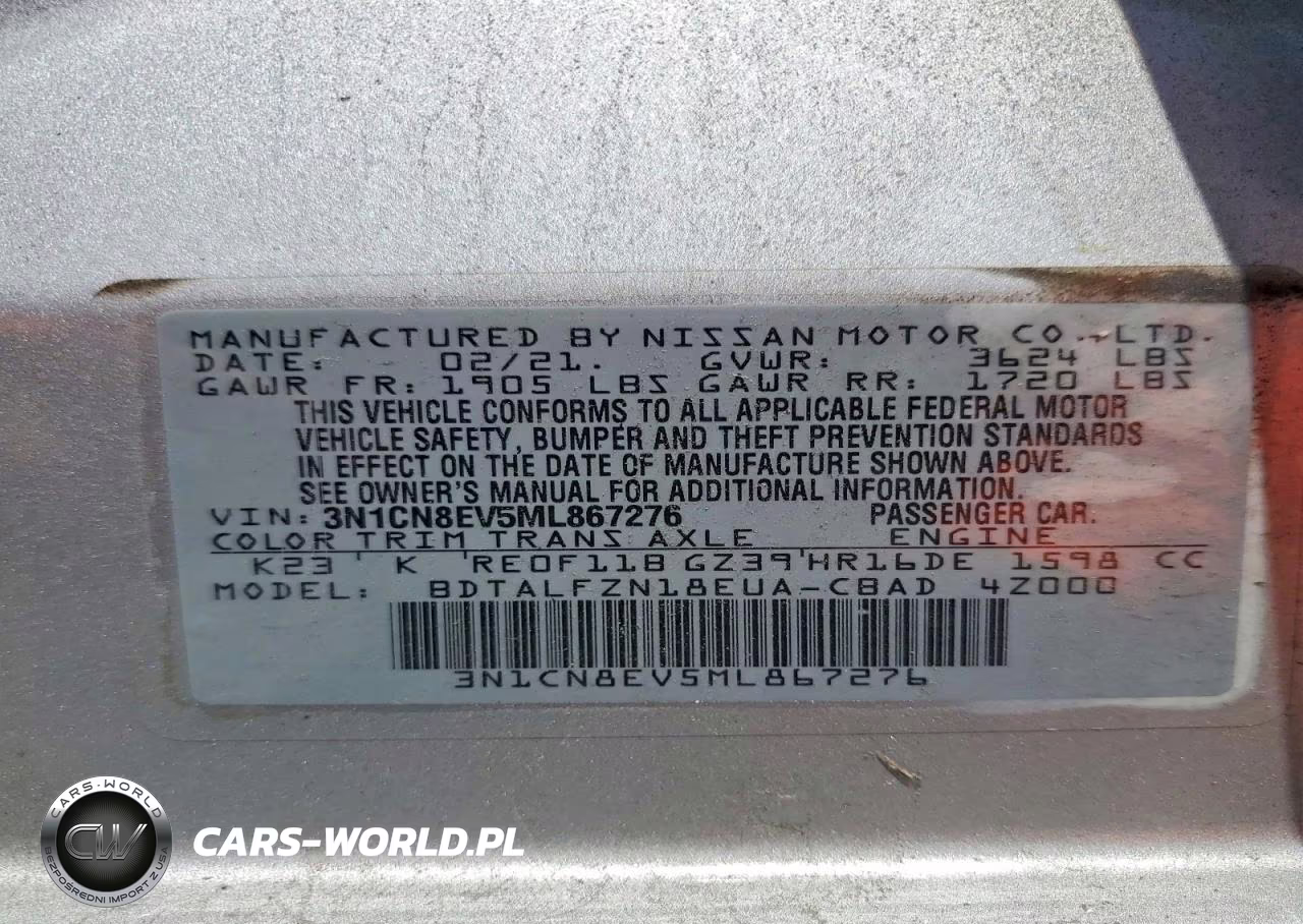 2021 Nissan Versa Sv VIN:3N1CN8EV5ML867276 - 13