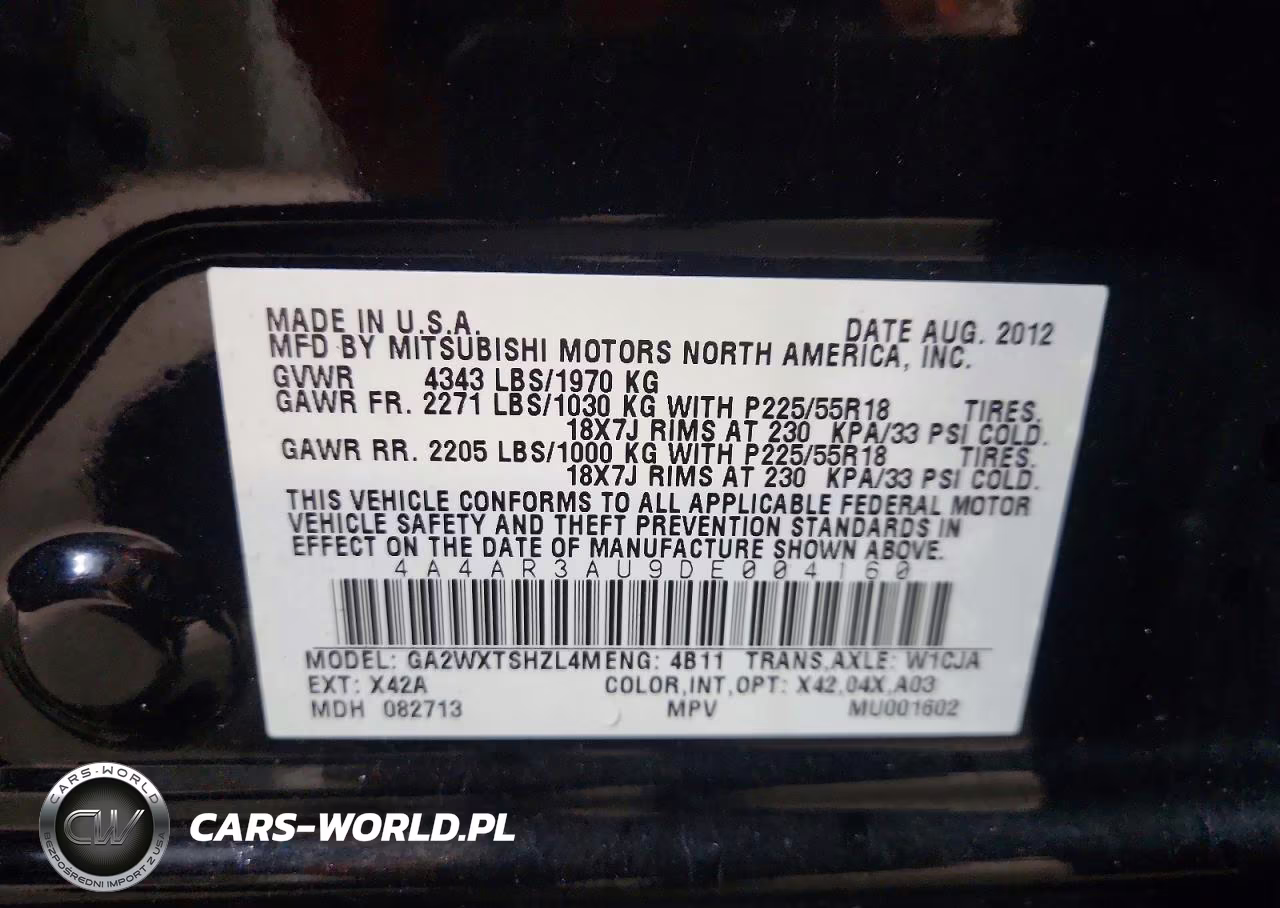 2013 Mitsubishi Outlander Sport Es VIN:4A4AR3AU9DE004160 - 13