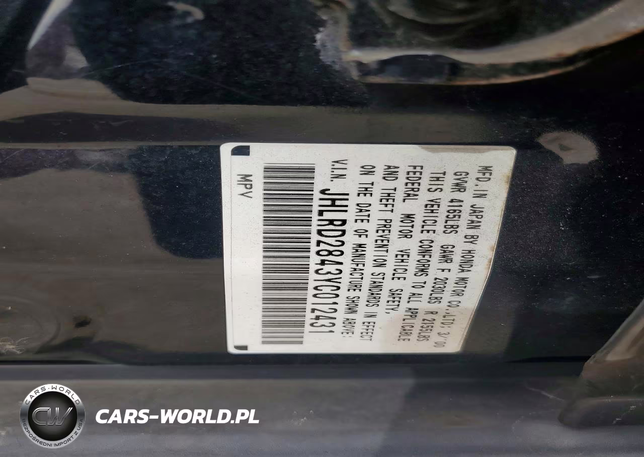 2000 Honda Cr-V Lx VIN:JHLRD2843YC012431 - 13