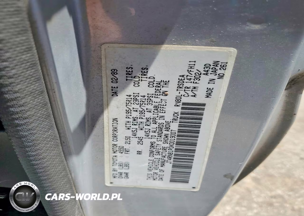 1989 Toyota Pickup Deluxe VIN:JT4RN81P0K0019007 - 12