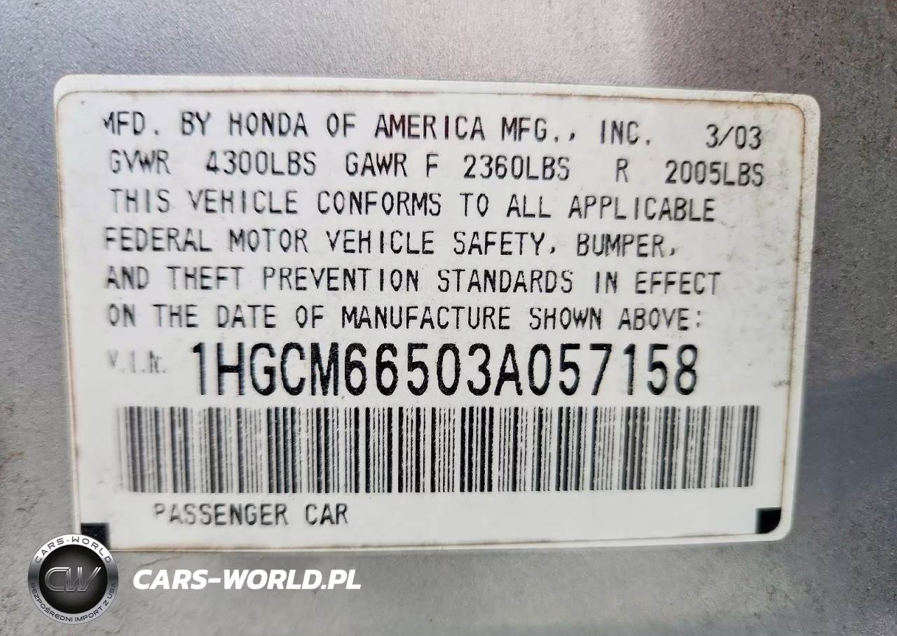 2003 Honda Accord Ex VIN:1HGCM66503A057158 - 13