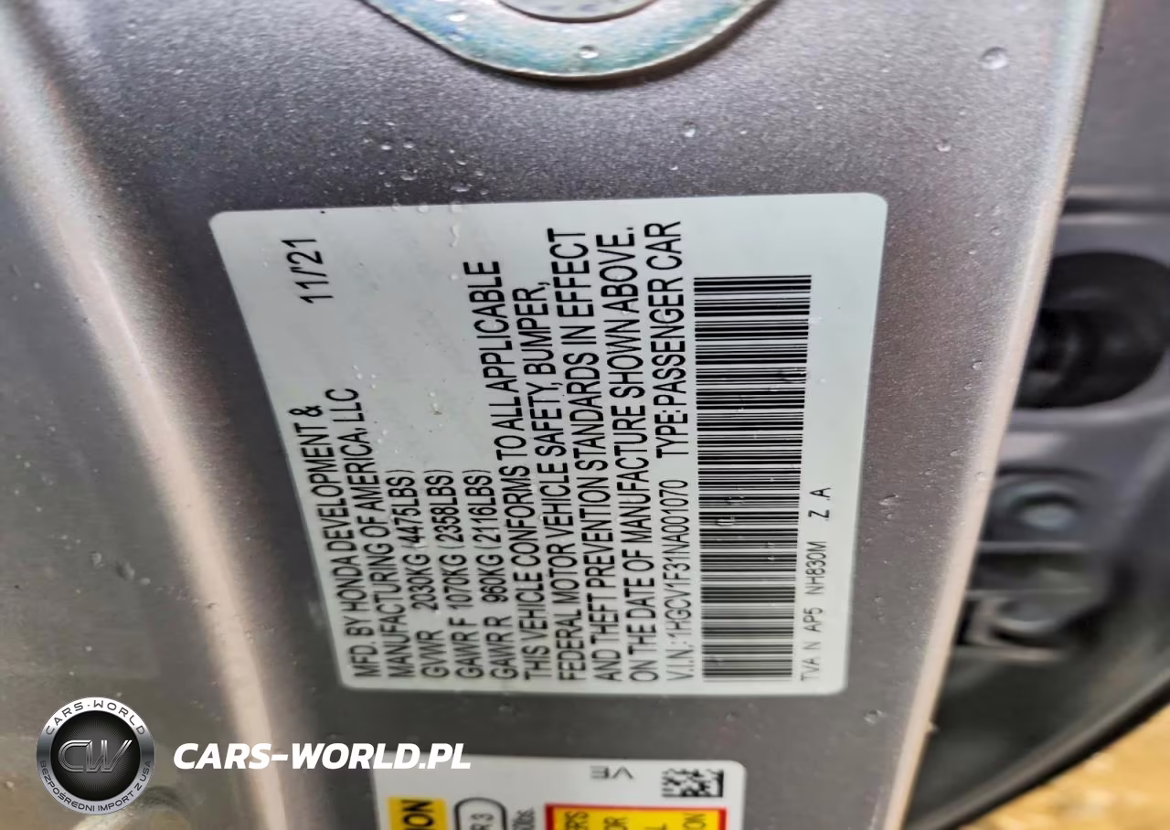 2022 Honda Accord Sport VIN:1HGCV1F31NA001070 - 13