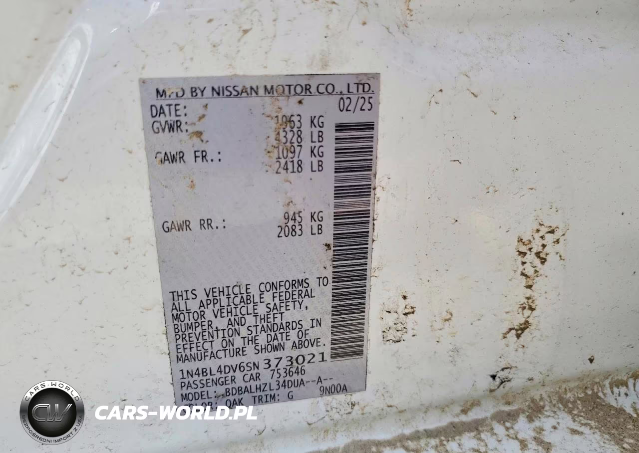 2025 Nissan Altima Sv VIN:1N4BL4DV6SN373021 - 12