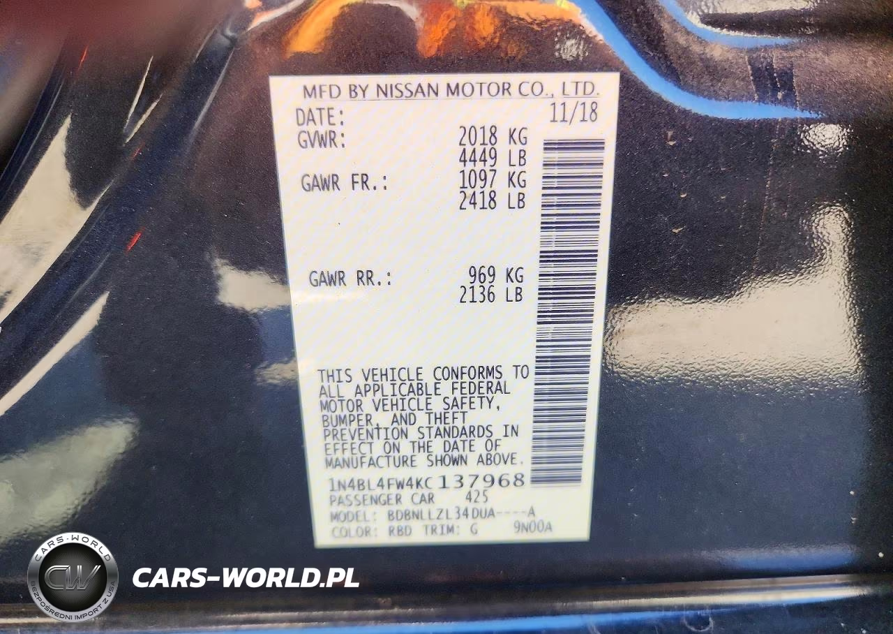 2019 Nissan Altima Platinum VIN:1N4BL4FW4KC137968 - 12