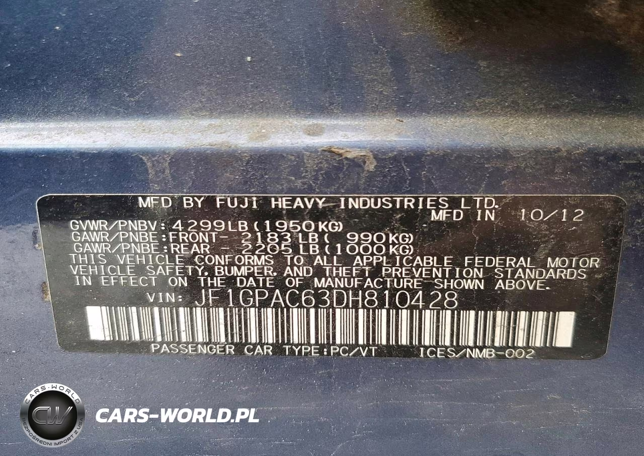 2013 Subaru Impreza Premium VIN:JF1GPAC63DH810428 - 12