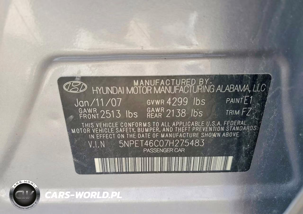 2007 Hyun Sonata VIN:5NPET46C07H275483 - 12