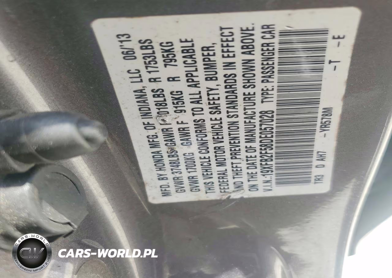 2013 Honda Civic Lx VIN:19XFB2F58DE057028 - 12