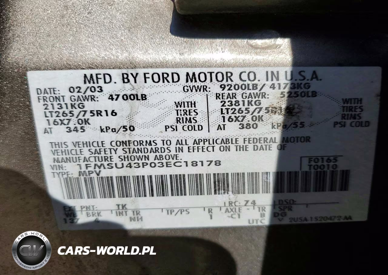 2003 Ford Excursion Limited VIN:1FMSU43P03EC18178 - 13