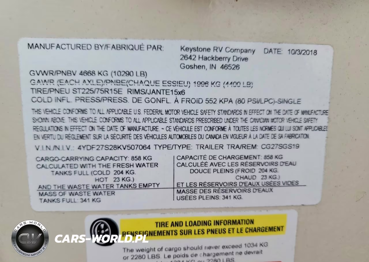 2019 Keystone Cougar Camper VIN:4YDF27S28KV507064 - 10
