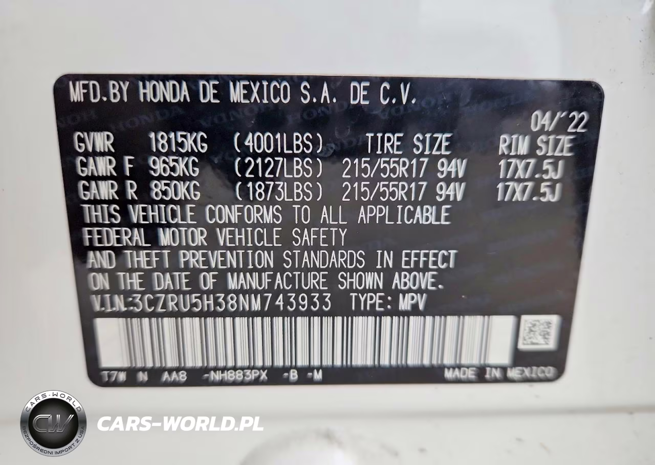 2022 Honda Hr-V Lx VIN:3CZRU5H38NM743933 - 13