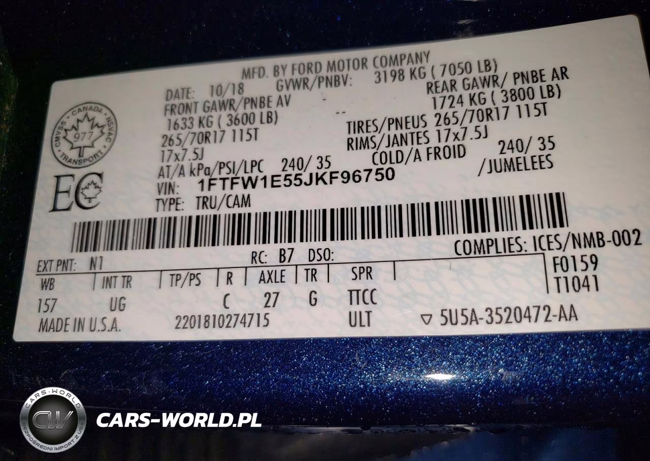 2018 Ford F150 Supercrew VIN:1FTFW1E55JKF96750 - 12