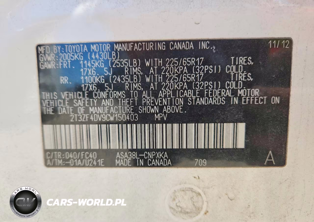 2012 Toyota Rav4 Base VIN:2T3ZF4DV9CW150403 - 13