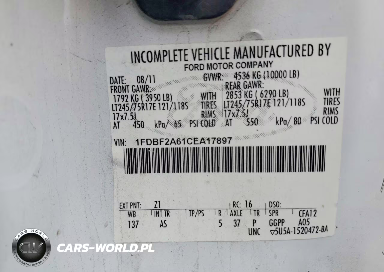 2012 Ford F250 Super Duty VIN:1FDBF2A61CEA17897 - 12