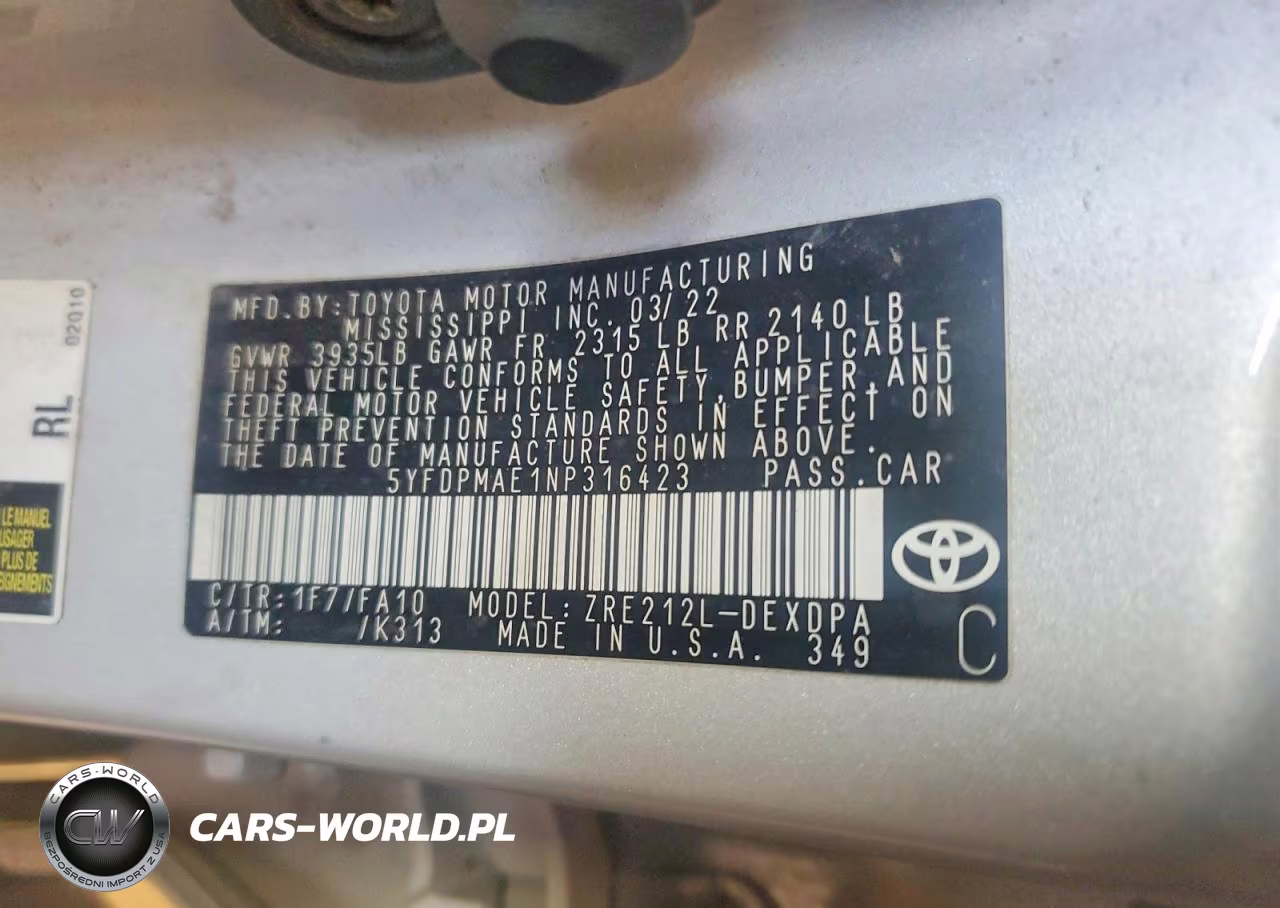 2022 Toyota Corolla L VIN:5YFDPMAE1NP316423 - 12