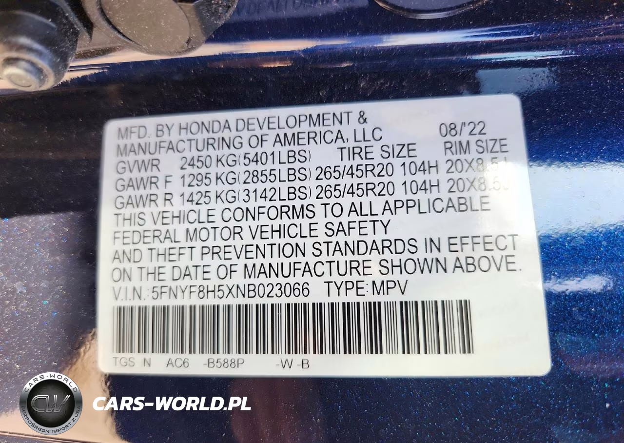 2022 Honda Passport Exl VIN:5FNYF8H5XNB023066 - 12