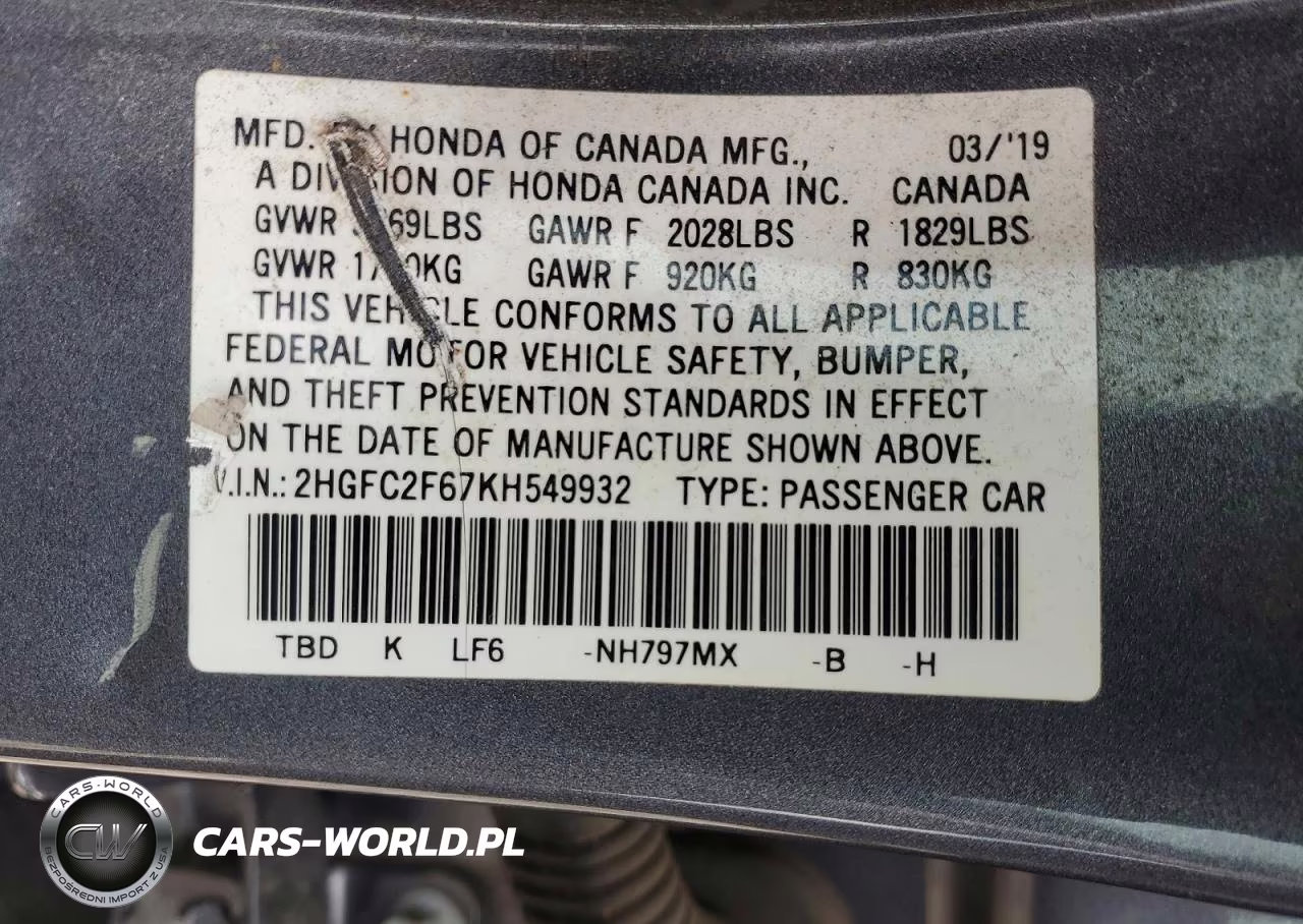 2019 Honda Civic Lx VIN:2HGFC2F67KH549932 - 12