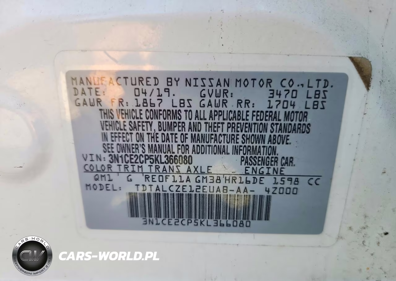 2019 Nissan Versa Note S VIN:3N1CE2CP5KL366080 - 12