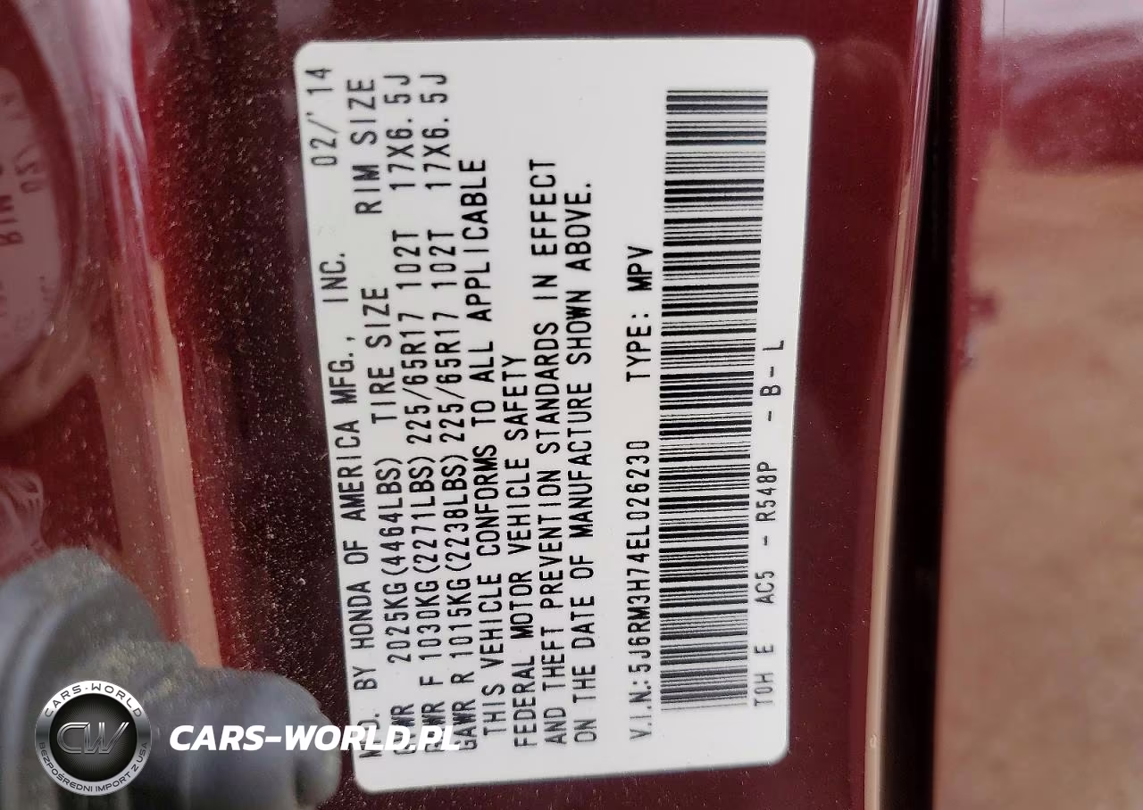 2014 Honda Cr-V Exl VIN:5J6RM3H74EL026230 - 12