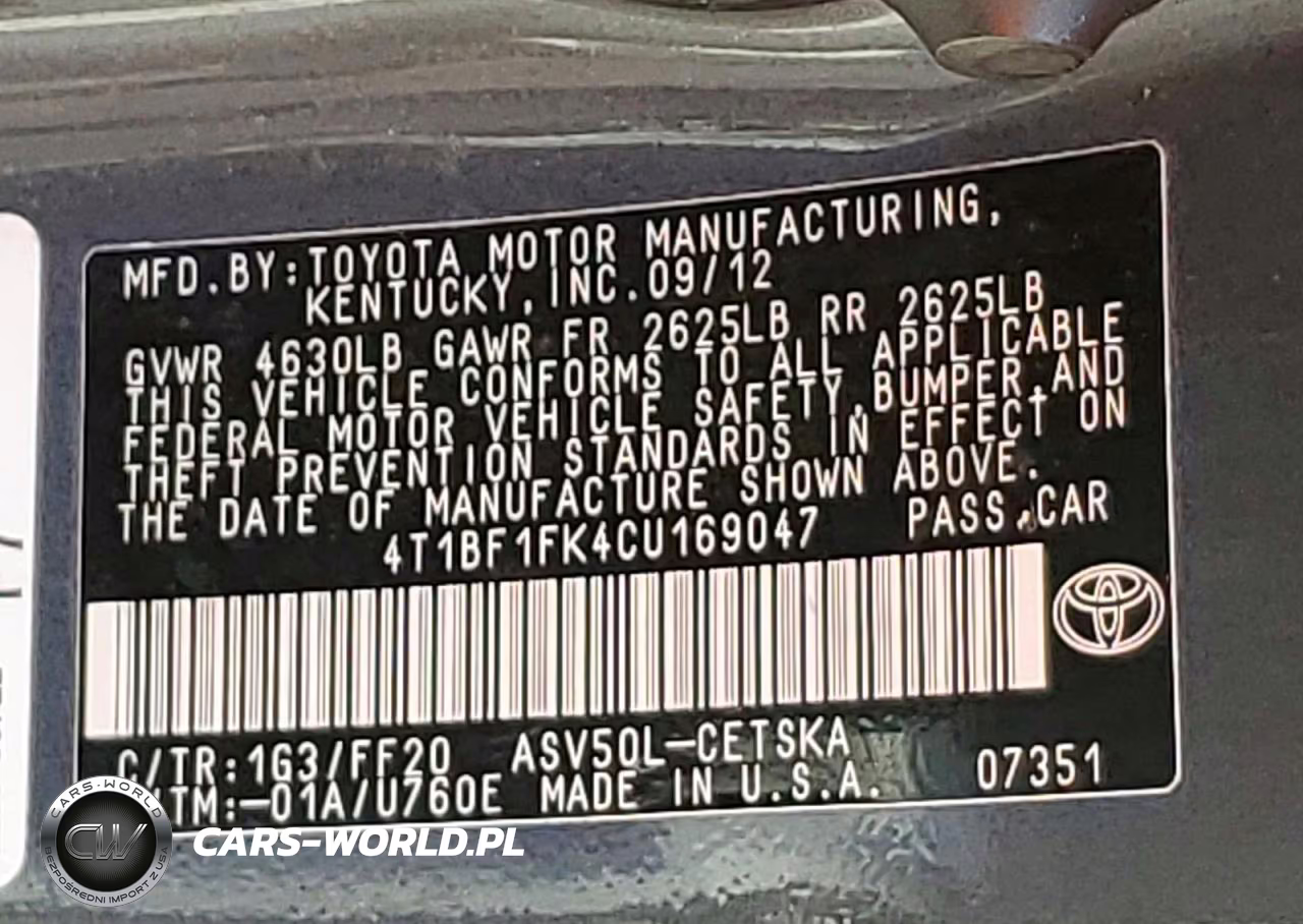 2012 Toyota Camry Se VIN:4T1BF1FK4CU169047 - 13