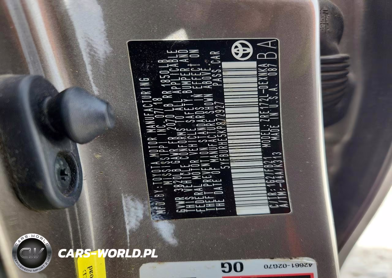 2019 Toyota Corolla Le VIN:5YFBURHE5KP872927 - 13