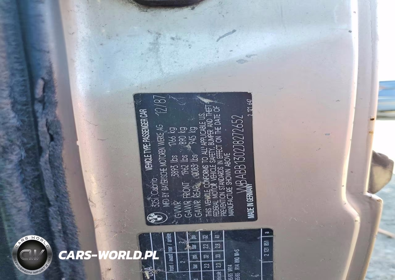 1988 BMW 325 I VIN:WBABB1302J8272652 - 12