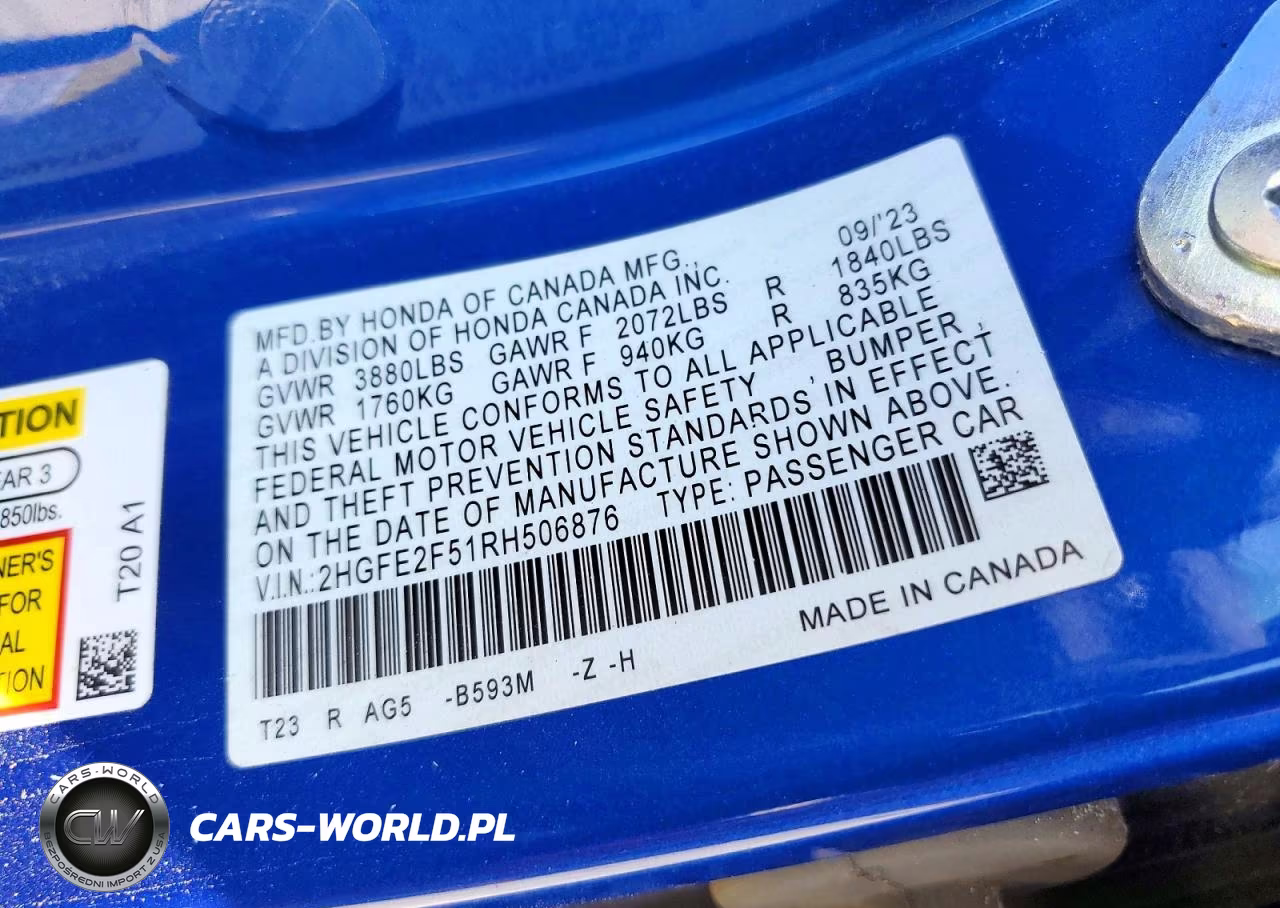 2024 Honda Civic Sport VIN:2HGFE2F51RH506876 - 13