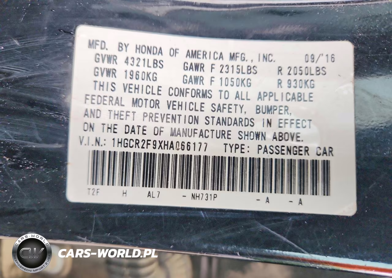 2017 Honda Accord Exl VIN:1HGCR2F9XHA066177 - 12