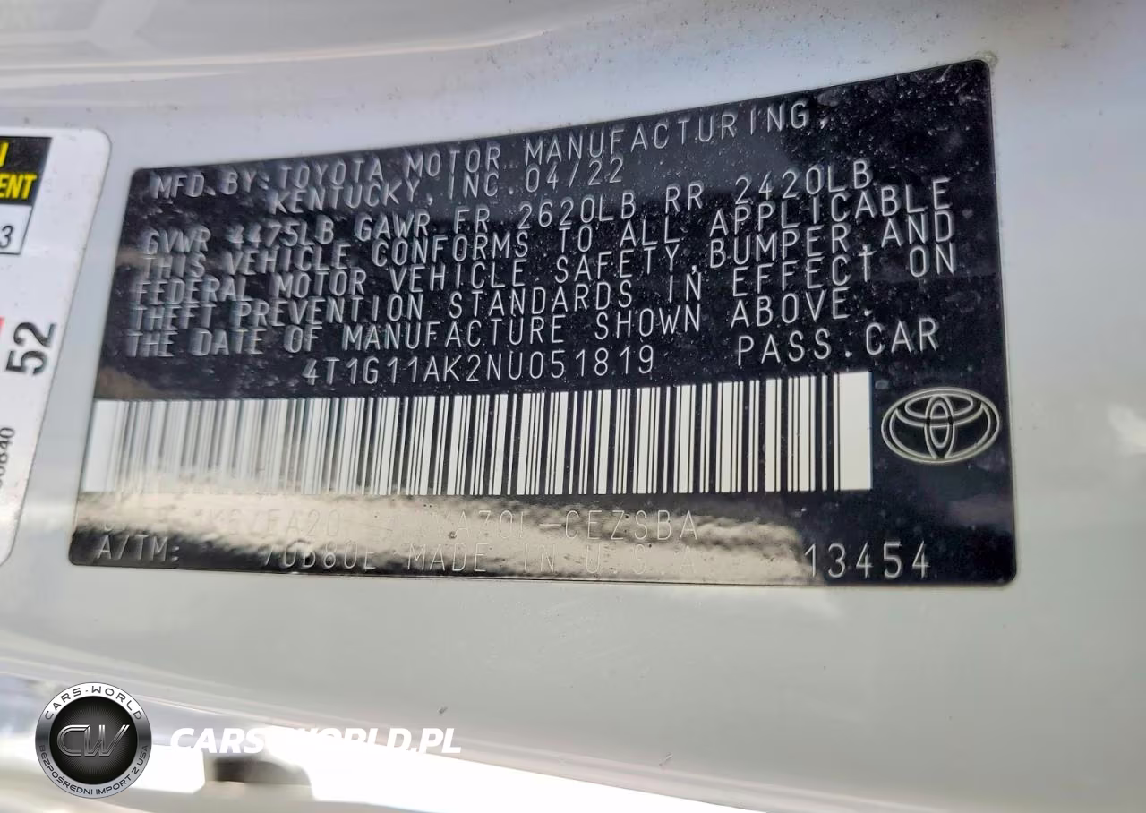 2022 Toyota Camry Se VIN:4T1G11AK2NU051819 - 12