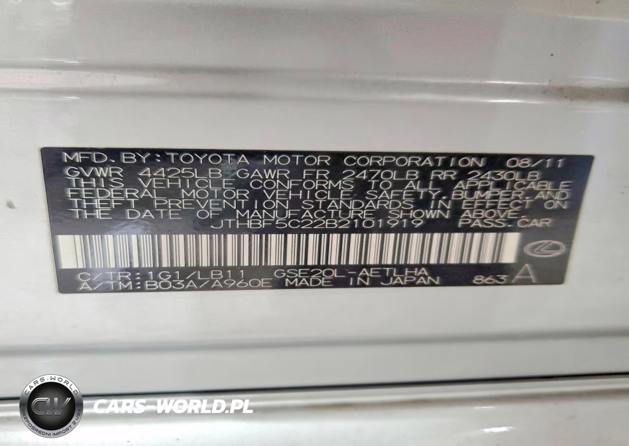 2011 Lexus Is 250 VIN:JTHBF5C22B2101919 - 12