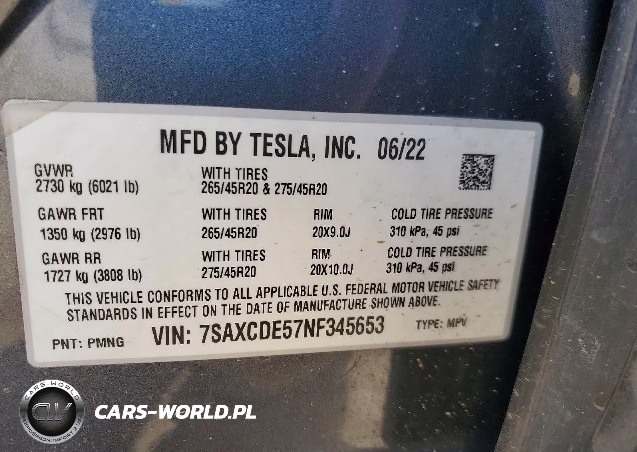 2022 Tesla Model X VIN:7SAXCDE57NF345653 - 12